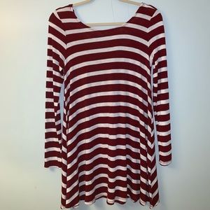 striped long sleeve shift dress